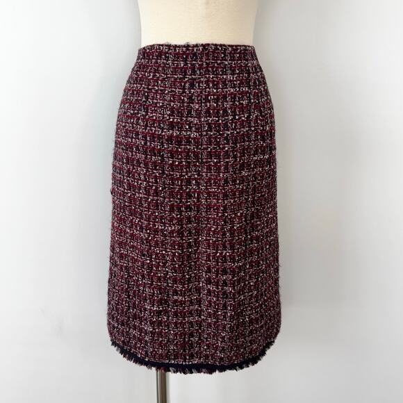 Talbots Tweed Fringe Faux Wrap Button Pencil Skirt Plaid | 12 NWT - Picture 5 of 9